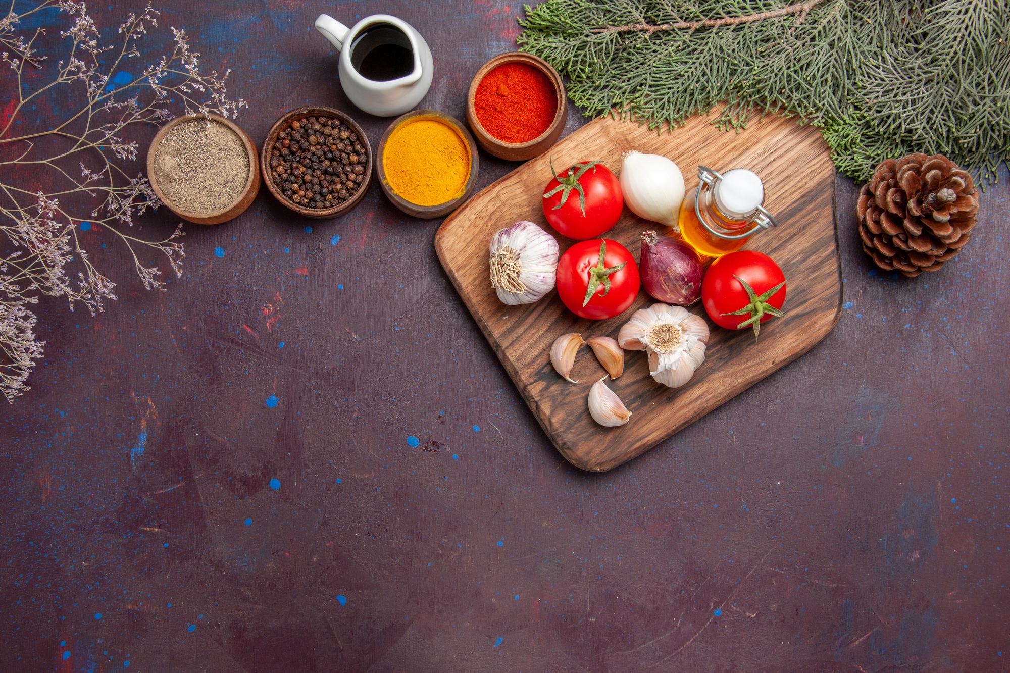 Ingredients laid out on wooden table